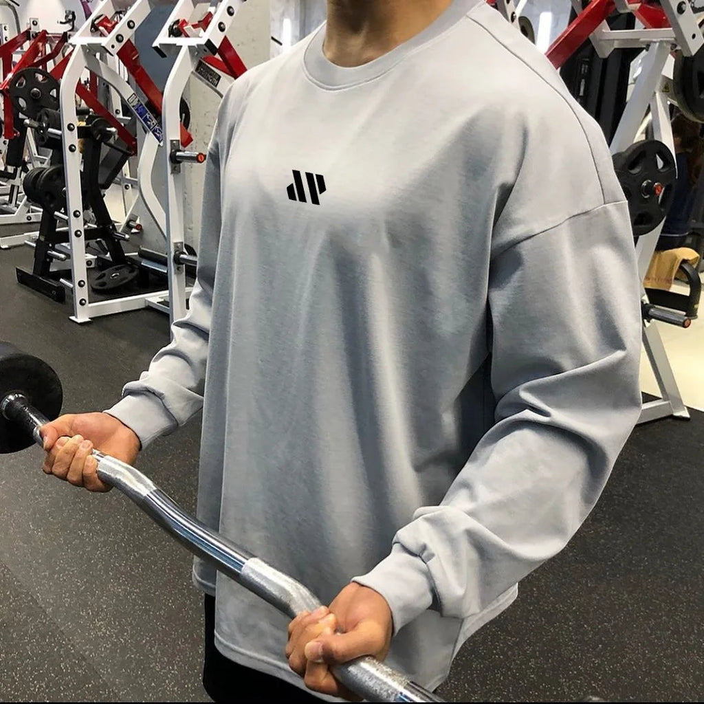 Men Long Sleeve Shirts Loose Oversize T Shirt for Men Autumn Workout Fitness Gym Hip Hop Clothing Men
