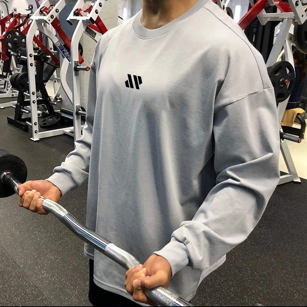 Men Long Sleeve Shirts Loose Oversize T Shirt for Men Autumn Workout Fitness Gym Hip Hop Clothing Men