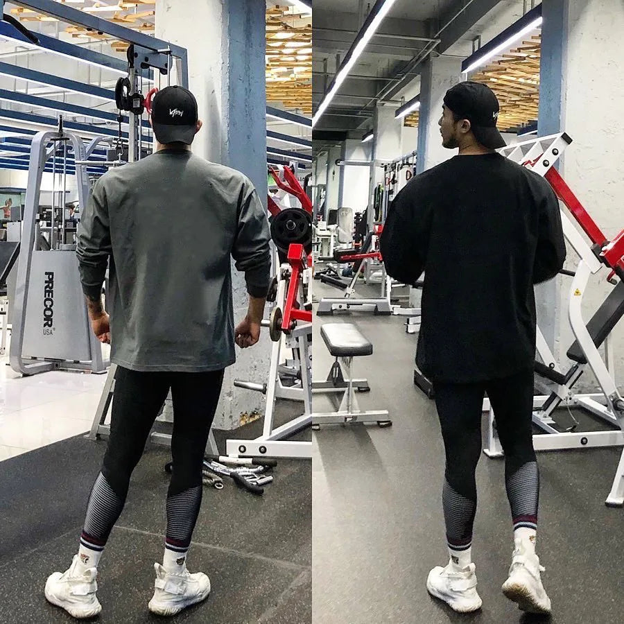 Men Long Sleeve Shirts Loose Oversize T Shirt for Men Autumn Workout Fitness Gym Hip Hop Clothing Men