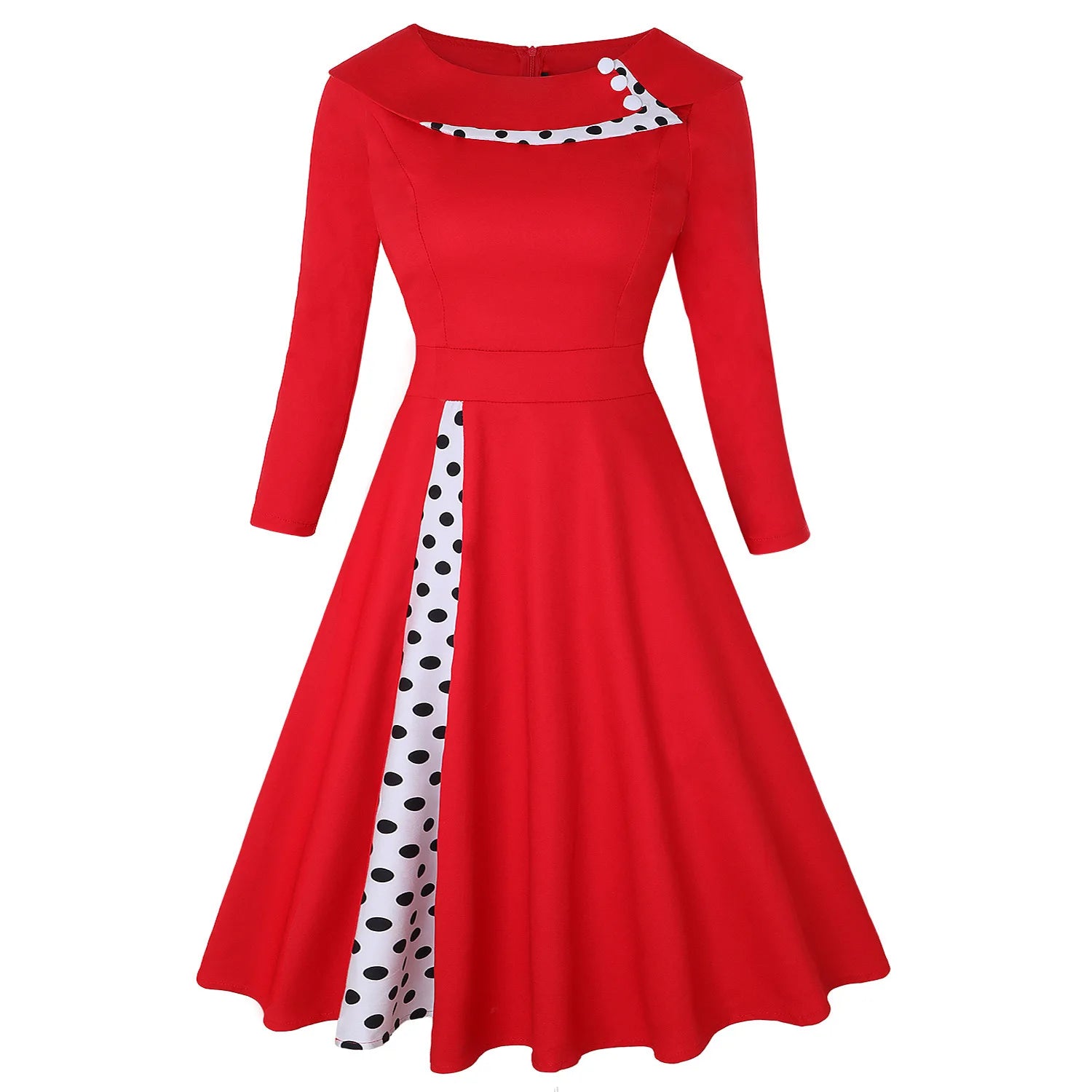 Robe Vintage Rockabilly À Pois — Taille Haute Manches Longues Swing