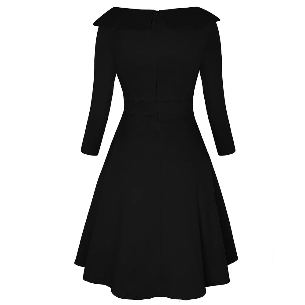 Robe Vintage Rockabilly À Pois — Taille Haute Manches Longues Swing