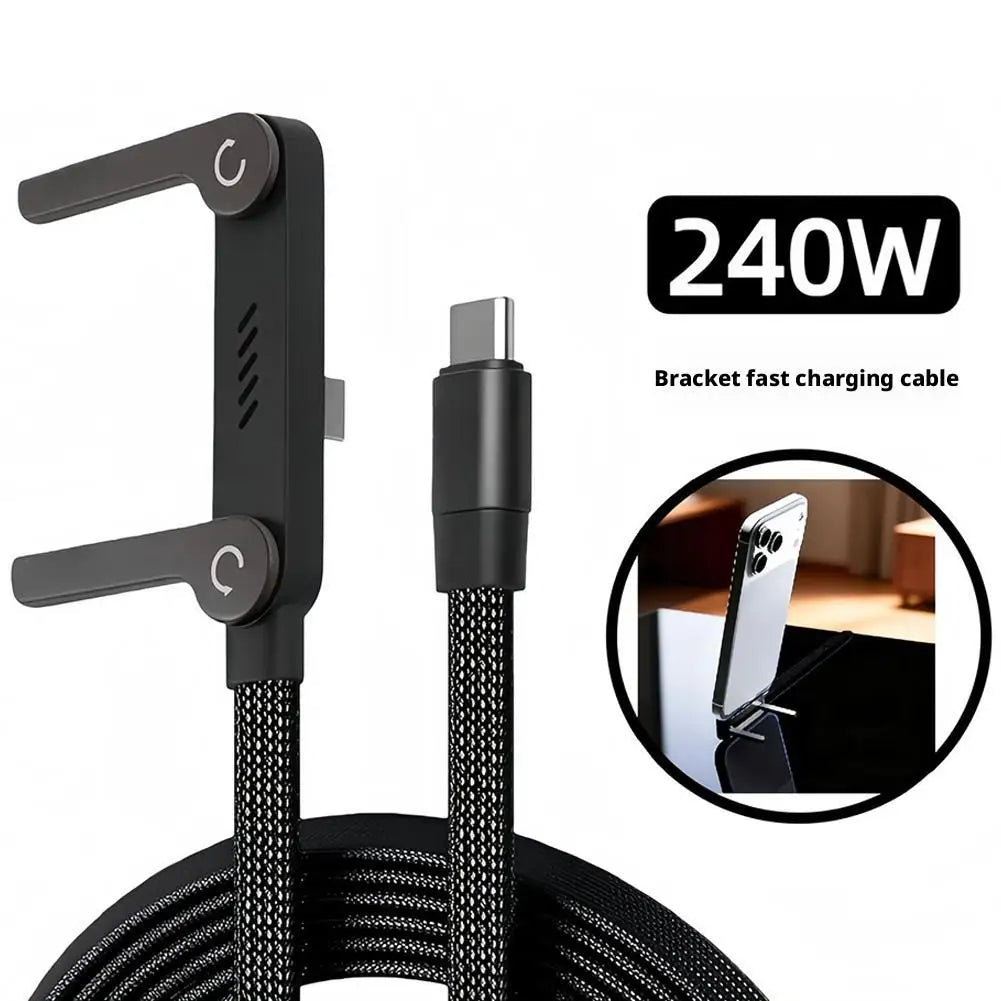 Câble Charge Rapide 240W Pliable avec Support Intégré — Universel Tablette & Téléphone