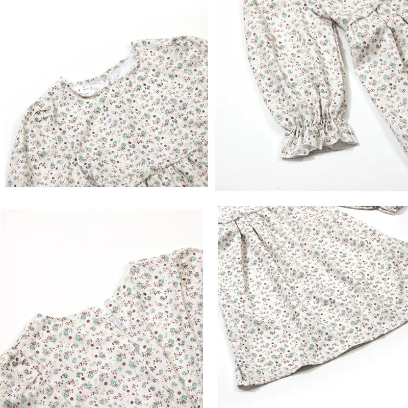 Robe Fille Style Victorien Imprimé Floral — Costume Fête & Spectacle avec Chapeau