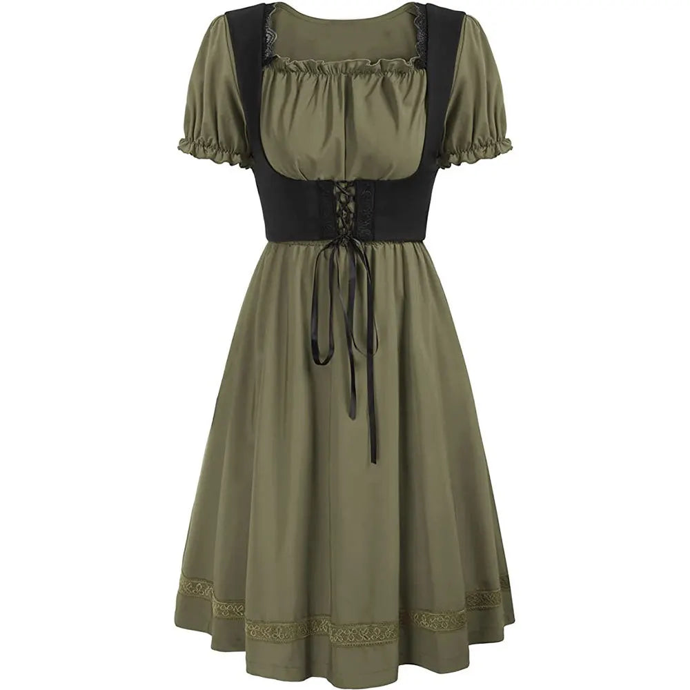 Robe Médiévale Gothique Femme — Manches Courtes Maxi Féerique Viking