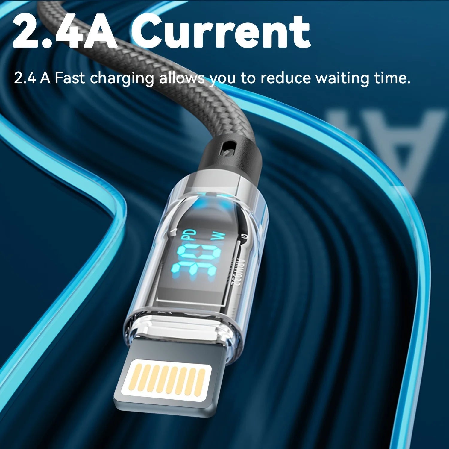 Câble PD 27W Charge Rapide avec Affichage LCD — USB-A vers Lightning pour iPhone 14 13 12 Pro Max