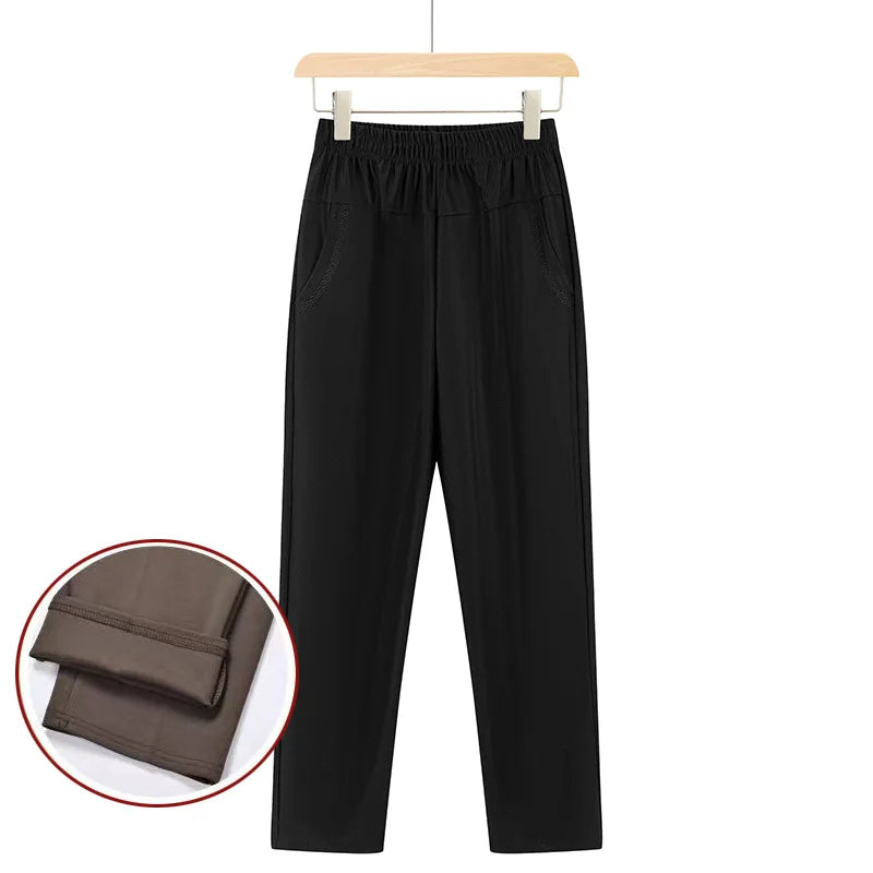 Oversize 8XL Women Trousers 2026 New Solid Elastic High Waist Casual Pants Autumn Winter Female Straight Pants Mother Long Pants