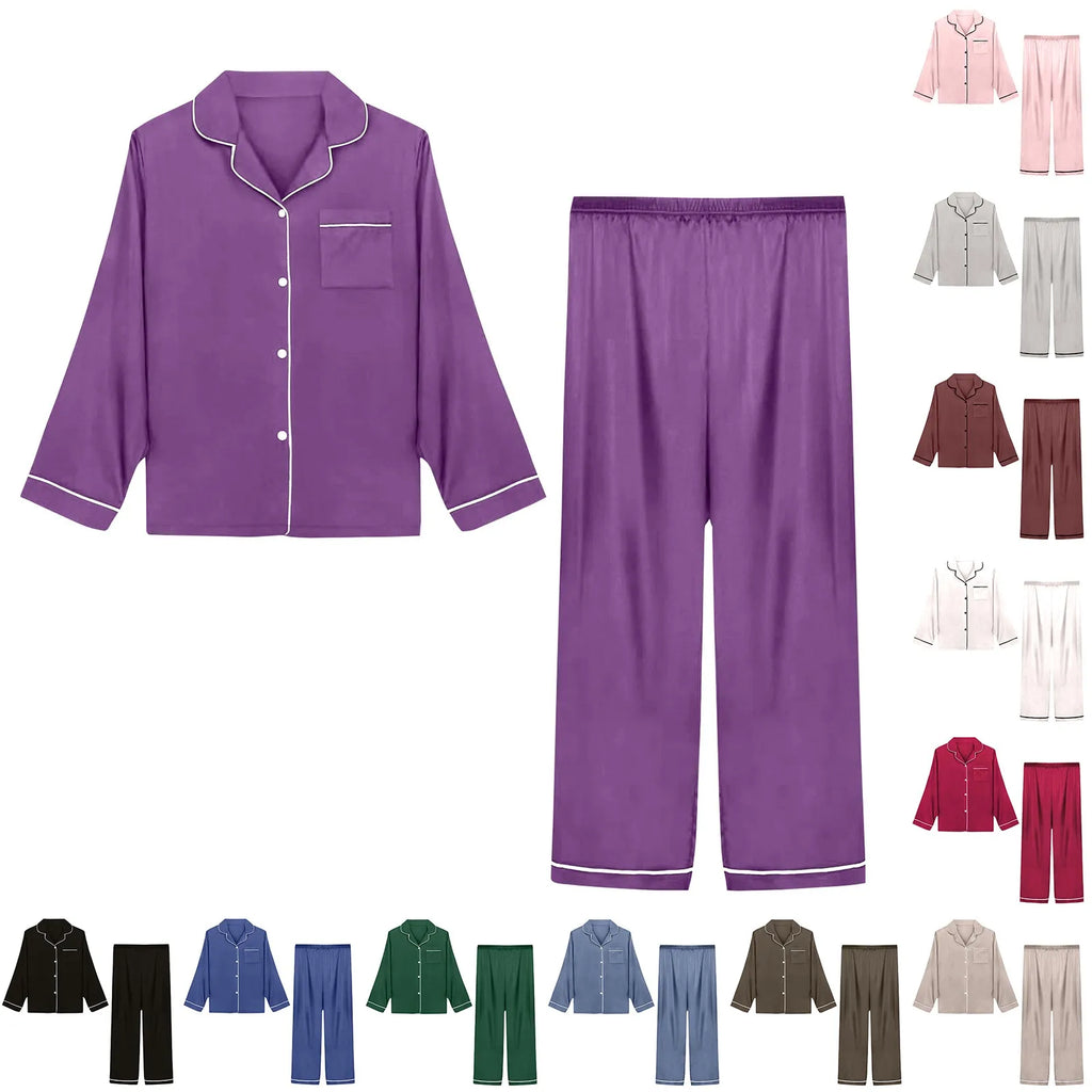 Women Pijama Sets Sleepwear Long-sleeve Cardigan Set Women Pajamas Sets Sexy Silk Polyester Female Pyjamas Home Clothing