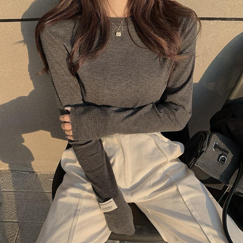 T-Shirt Femme Style Coréen — Pullover Streetwear Beige Esthétique