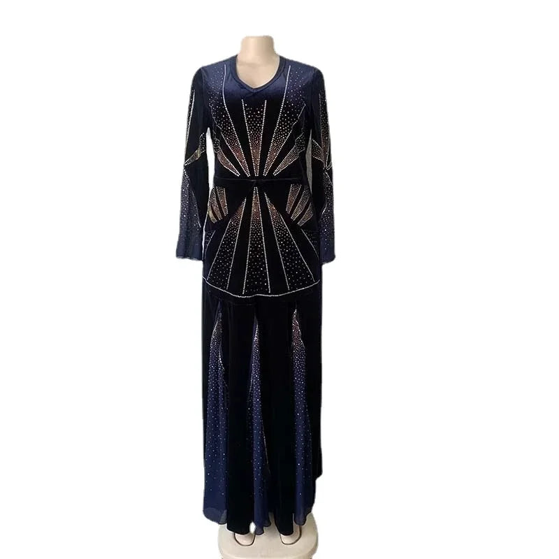 Robe Africaine Velours Soirée — Dashiki Diamants Kaftan Longue Dubai