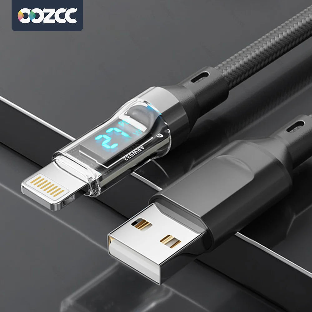 Câble PD 27W Charge Rapide avec Affichage LCD — USB-A vers Lightning pour iPhone 14 13 12 Pro Max