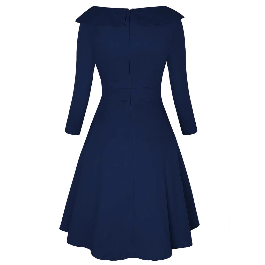 Robe Vintage Rockabilly À Pois — Taille Haute Manches Longues Swing