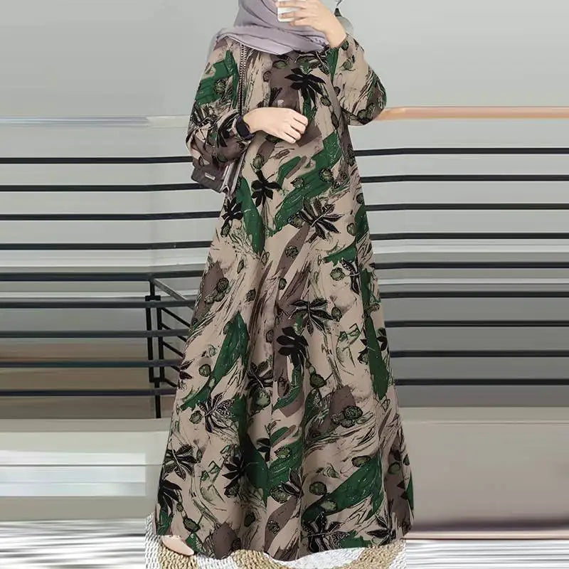 Robe Abaya Femme Musulmane — Longue Manches Longues Imprimé Floral