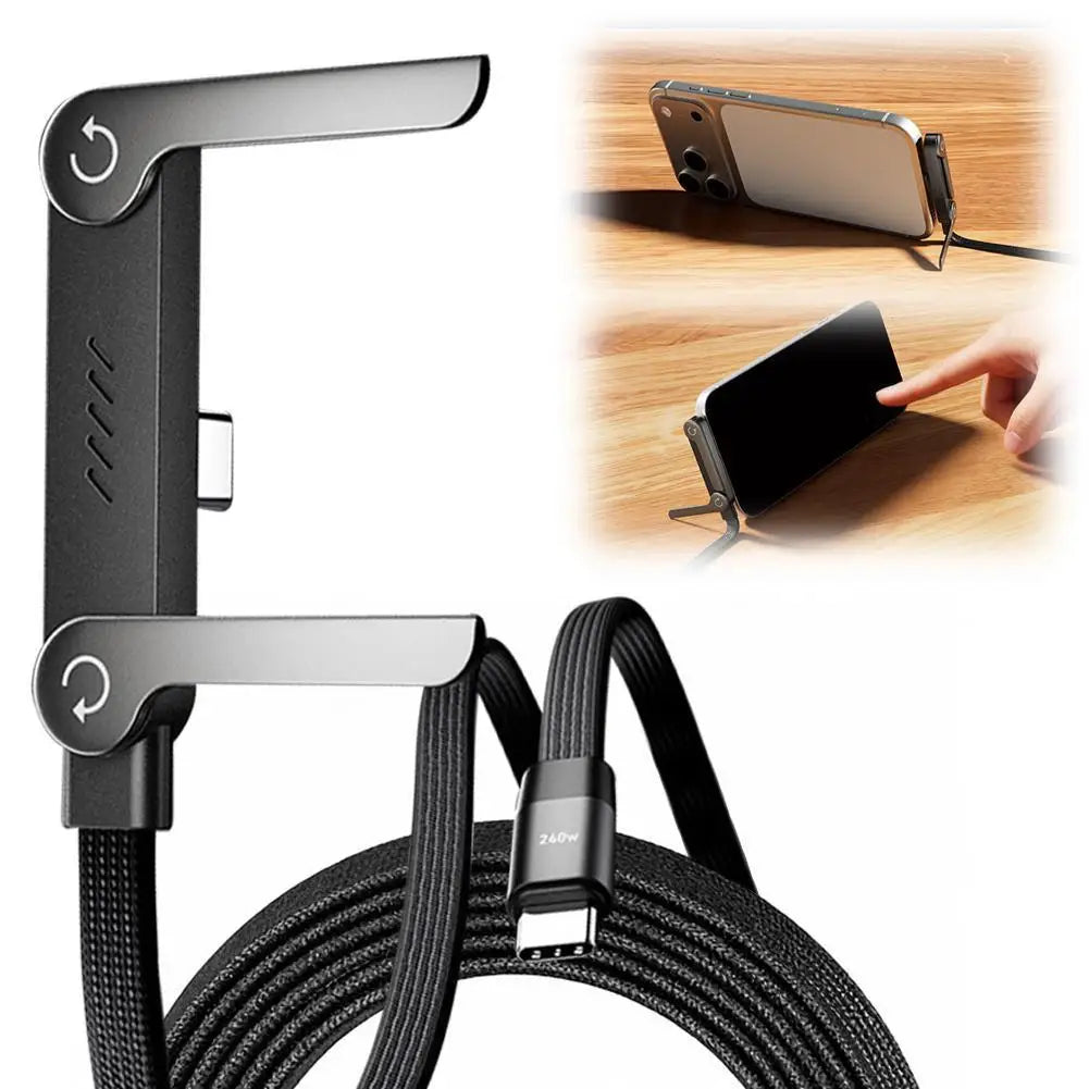 Câble Charge Rapide 240W Pliable avec Support Intégré — Universel Tablette & Téléphone