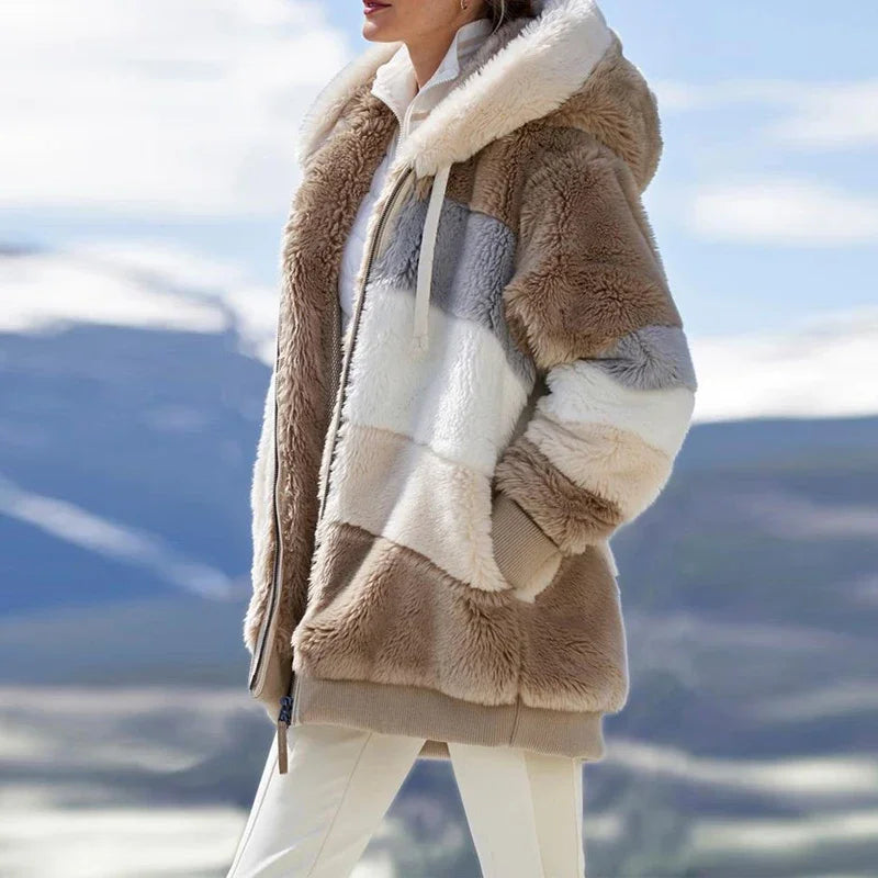 Oversized Jacket for Women Coat 2025 Autumn Winter Warm Plush Pocket Hooded Streetwear Loose Lady Zipper Cashmere Outerwear Coat
