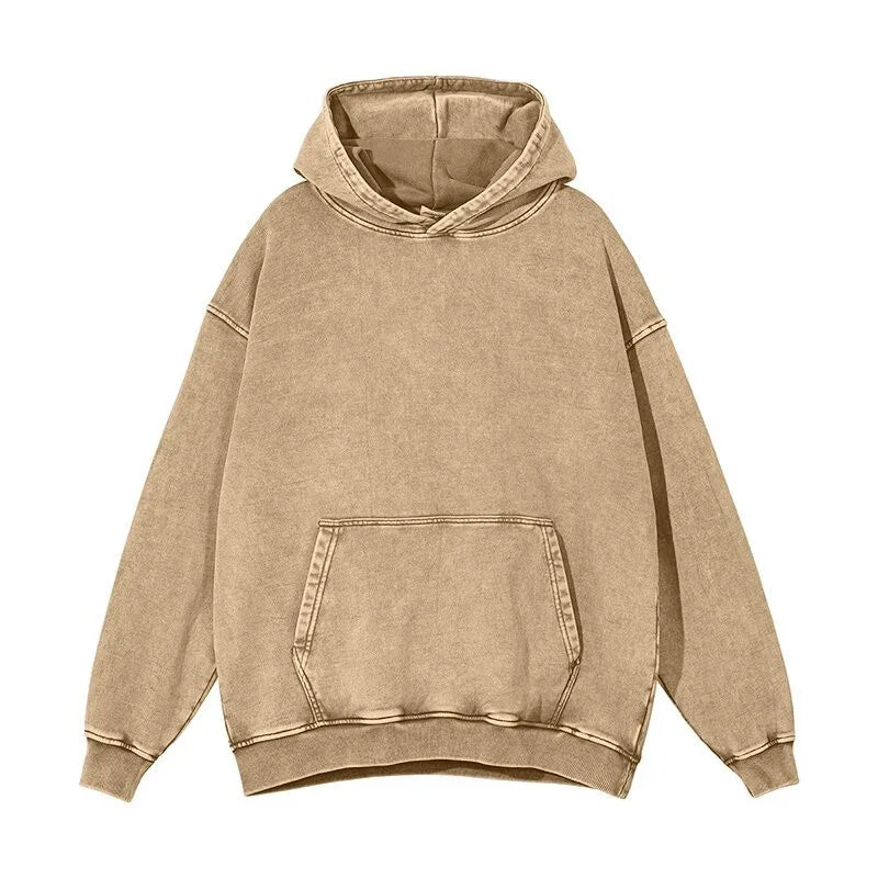 Oversized Pullover Hoodies for Men Wash Plush Cotton Hooded Sweatshirt Baggy Vintage Black Hoodies Unisex Distress Hoodie