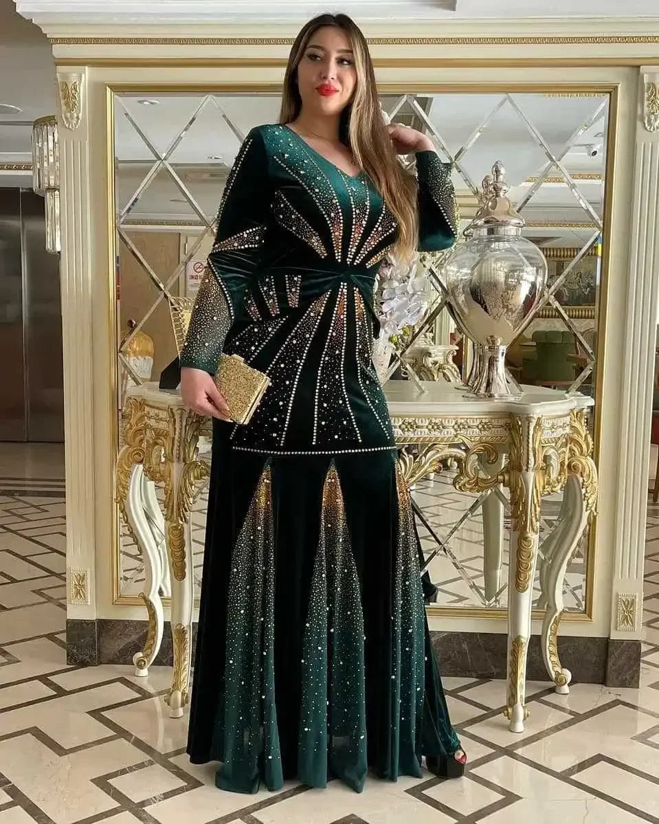 Robe Africaine Velours Soirée — Dashiki Diamants Kaftan Longue Dubai