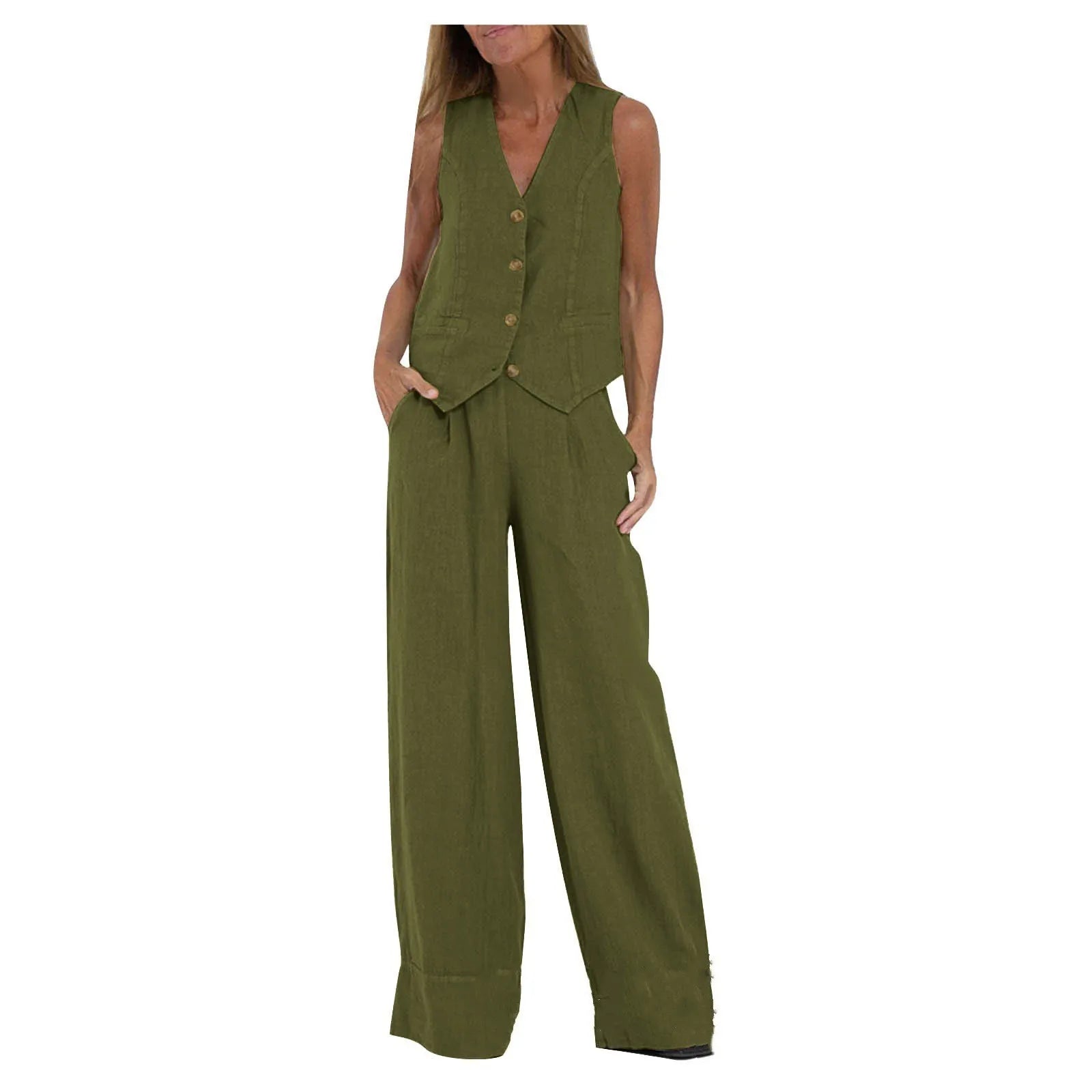 Ensemble Femme Sans Manches & Pantalon — Tenue Casual Elégante Printemps/Été 2024