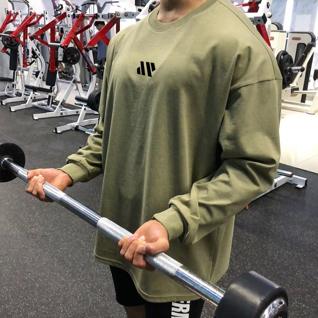 Men Long Sleeve Shirts Loose Oversize T Shirt for Men Autumn Workout Fitness Gym Hip Hop Clothing Men