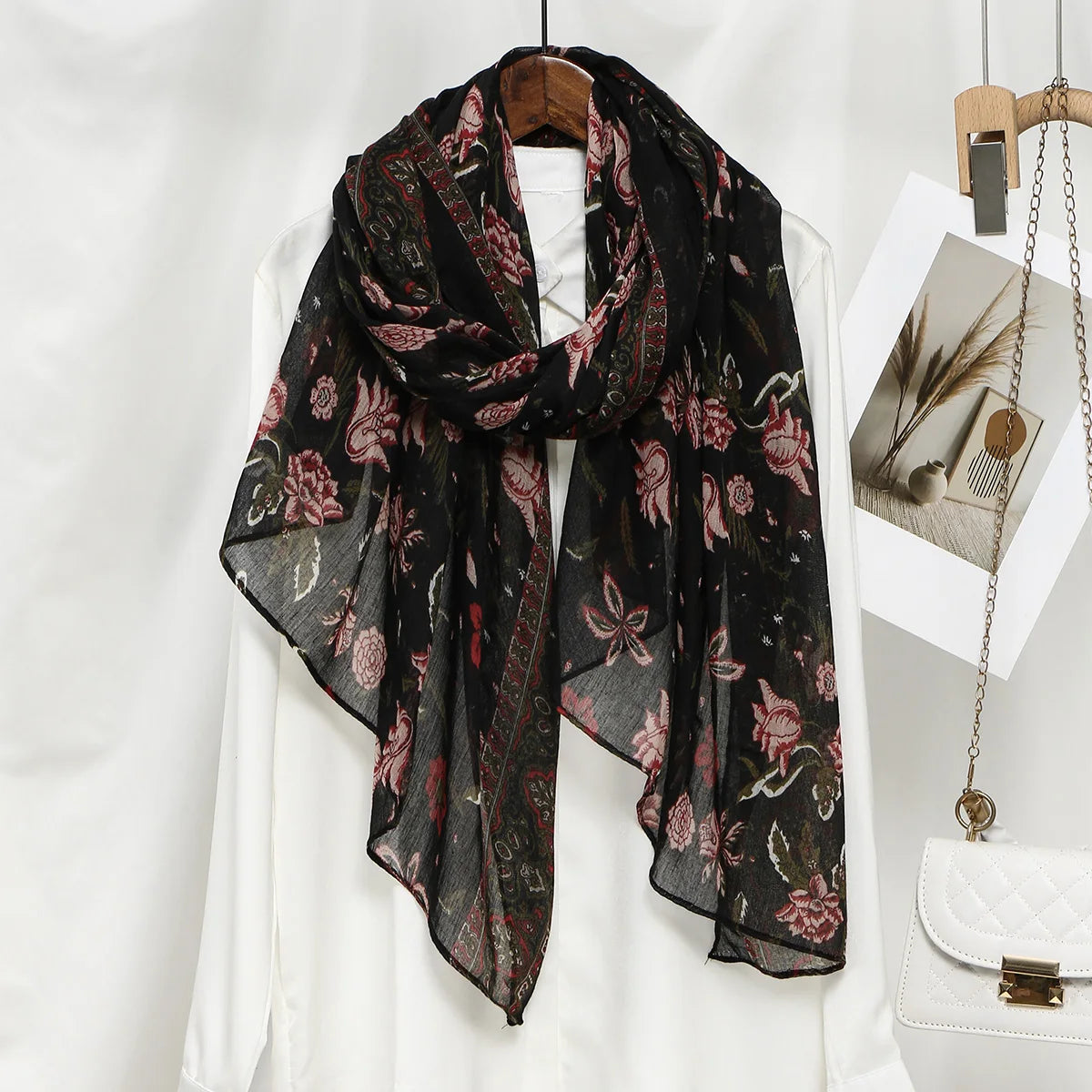 Foulard Hijab Femme — Écharpe Voile Viscose Coton Doux Turban Long