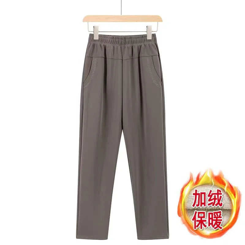 Oversize 8XL Women Trousers 2026 New Solid Elastic High Waist Casual Pants Autumn Winter Female Straight Pants Mother Long Pants
