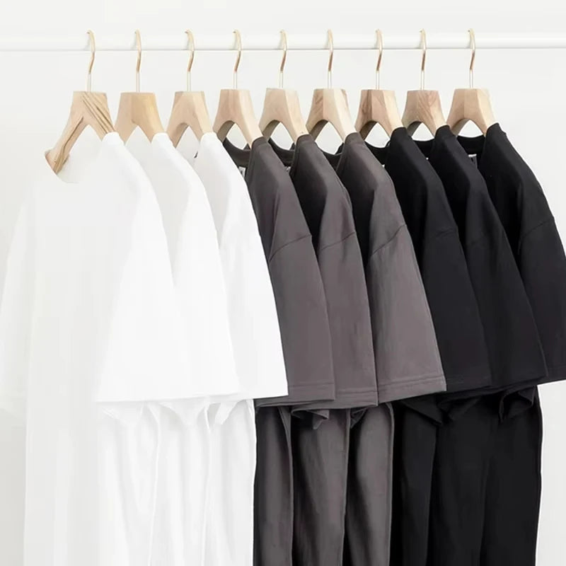Oversize Men's T-Shirt Heavy Cotton Solid Color Heavy Loose Off-Shoulder Short Sleeve New Men's T-Shirt Undershirt Men's