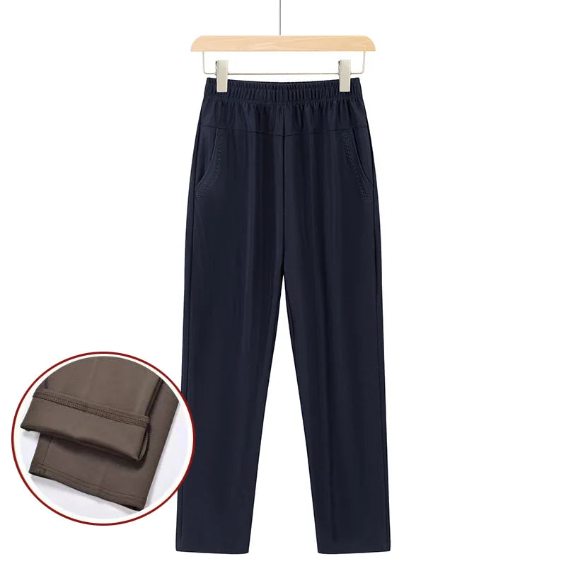 Oversize 8XL Women Trousers 2026 New Solid Elastic High Waist Casual Pants Autumn Winter Female Straight Pants Mother Long Pants