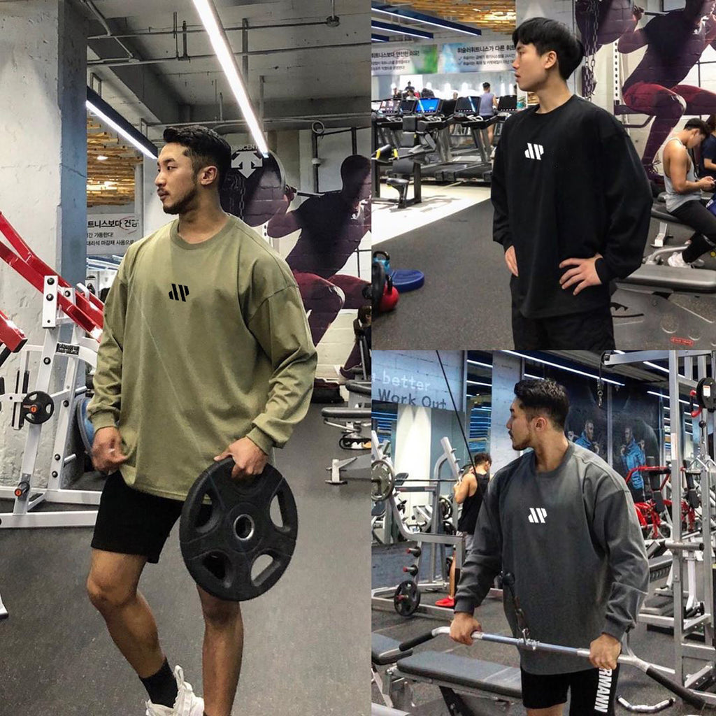 Men Long Sleeve Shirts Loose Oversize T Shirt for Men Autumn Workout Fitness Gym Hip Hop Clothing Men