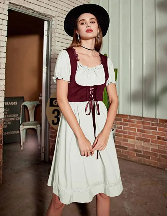 Robe Médiévale Gothique Femme — Manches Courtes Maxi Féerique Viking