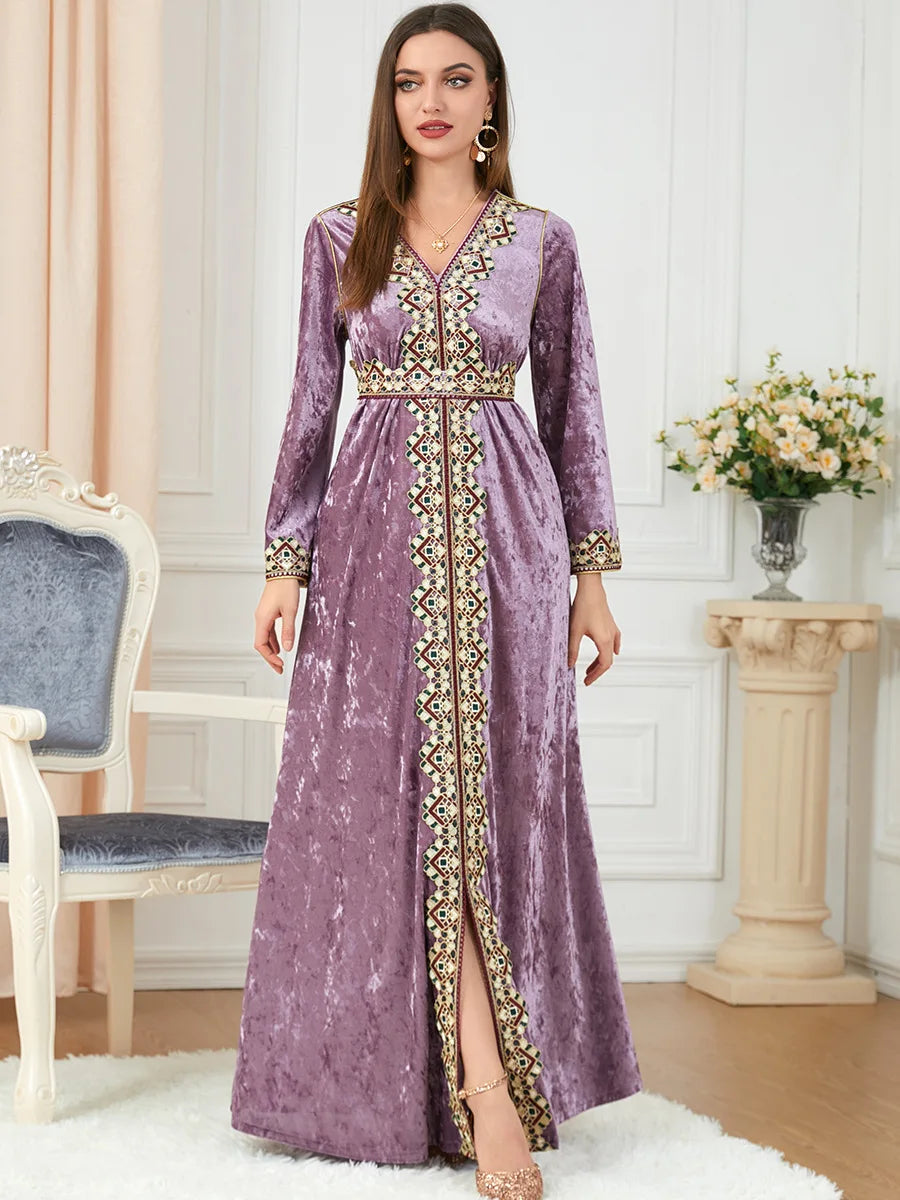 Robe Abaya Velours Femme — Kimono Long Style Dubaï & Caftan Marocain
