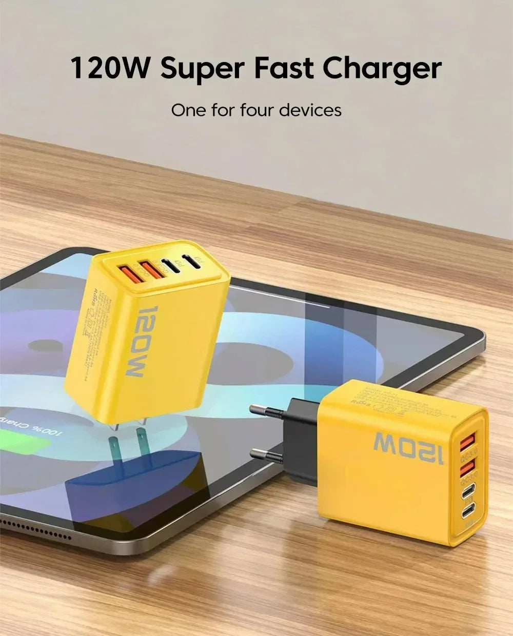 Chargeur Mural 120W USB-C Charge Rapide pour iPhone 16 15 Xiaomi Huawei Redmi OnePlus