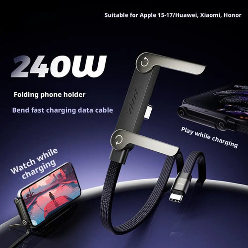 Câble Charge Rapide 240W Pliable avec Support Intégré — Universel Tablette & Téléphone