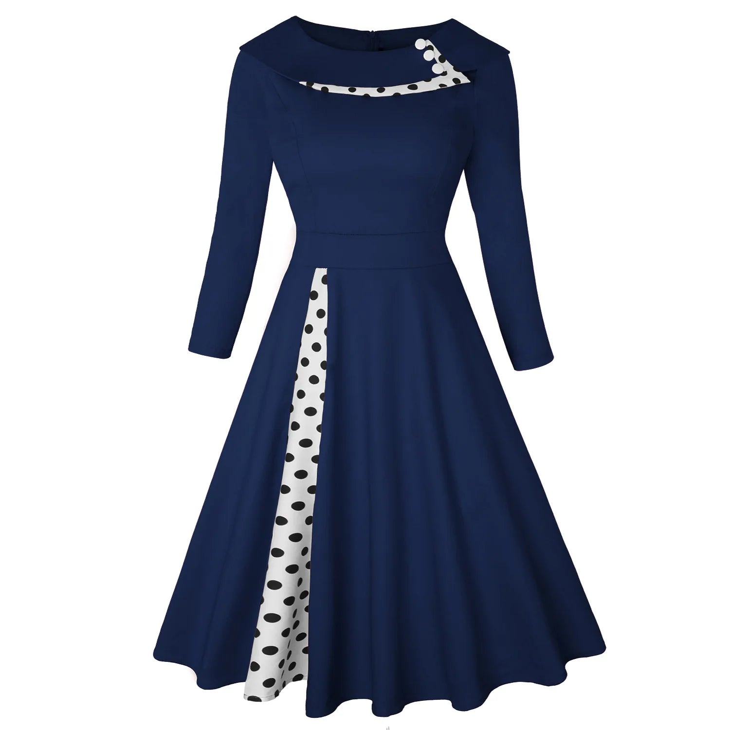 Robe Vintage Rockabilly À Pois — Taille Haute Manches Longues Swing