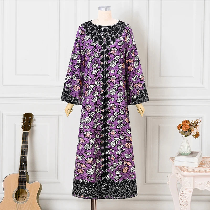 Robe Bohémienne Imprimée — Manches Évasées Maxi Oversize Col Rond