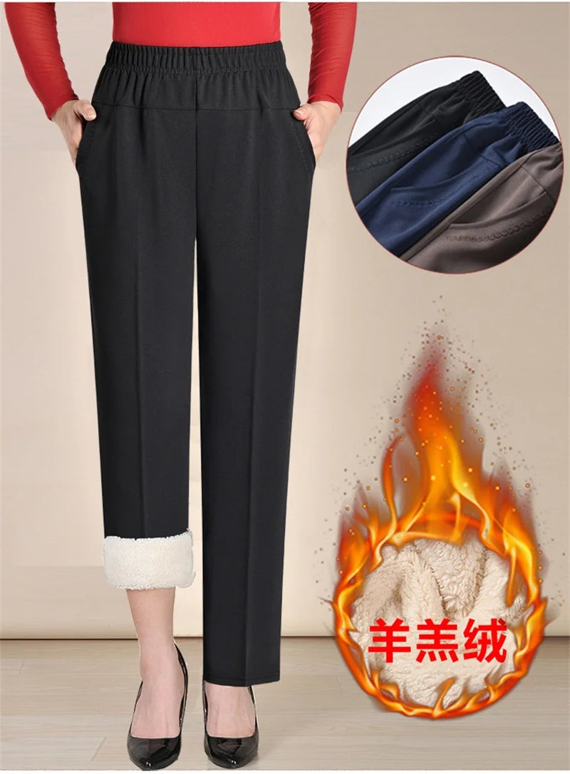 Oversize 8XL Women Trousers 2026 New Solid Elastic High Waist Casual Pants Autumn Winter Female Straight Pants Mother Long Pants