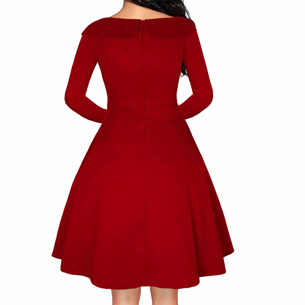 Robe Vintage Rockabilly À Pois — Taille Haute Manches Longues Swing