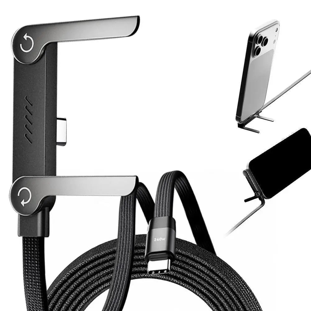 Câble Charge Rapide 240W Pliable avec Support Intégré — Universel Tablette & Téléphone