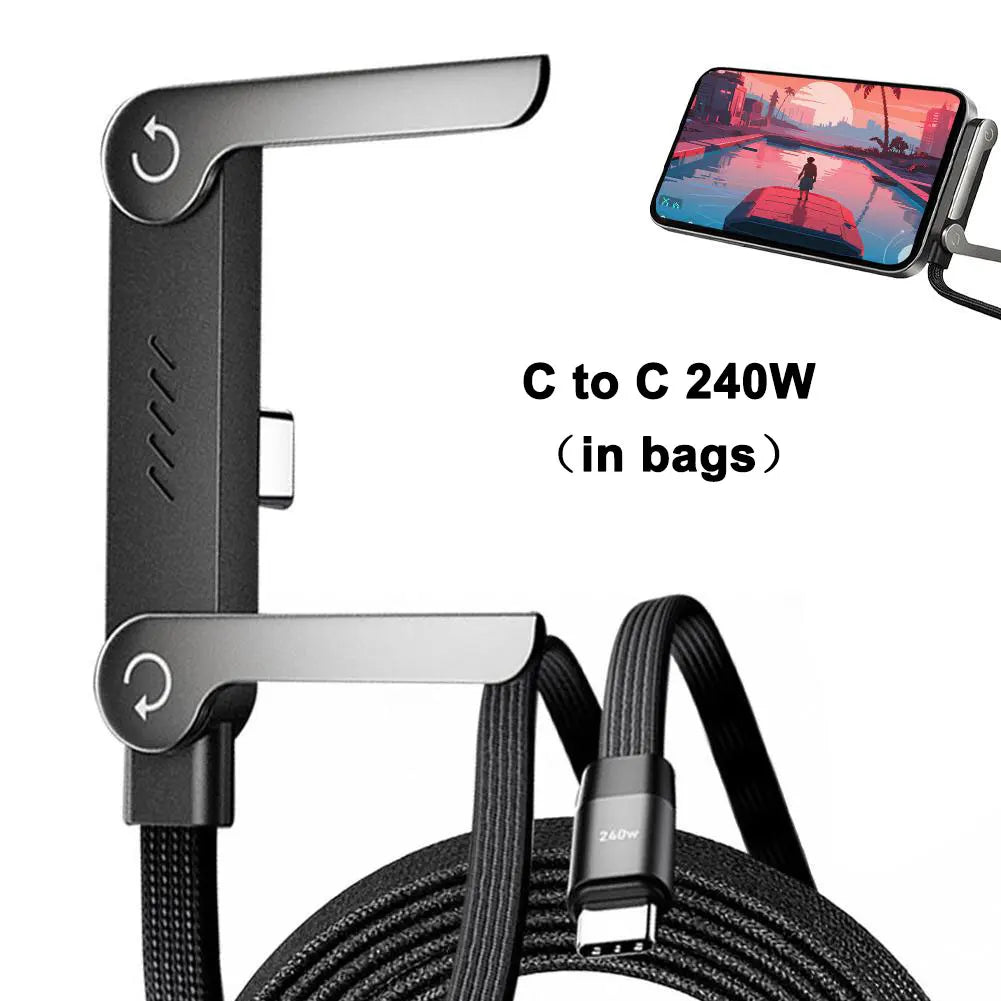 Câble Charge Rapide 240W Pliable avec Support Intégré — Universel Tablette & Téléphone