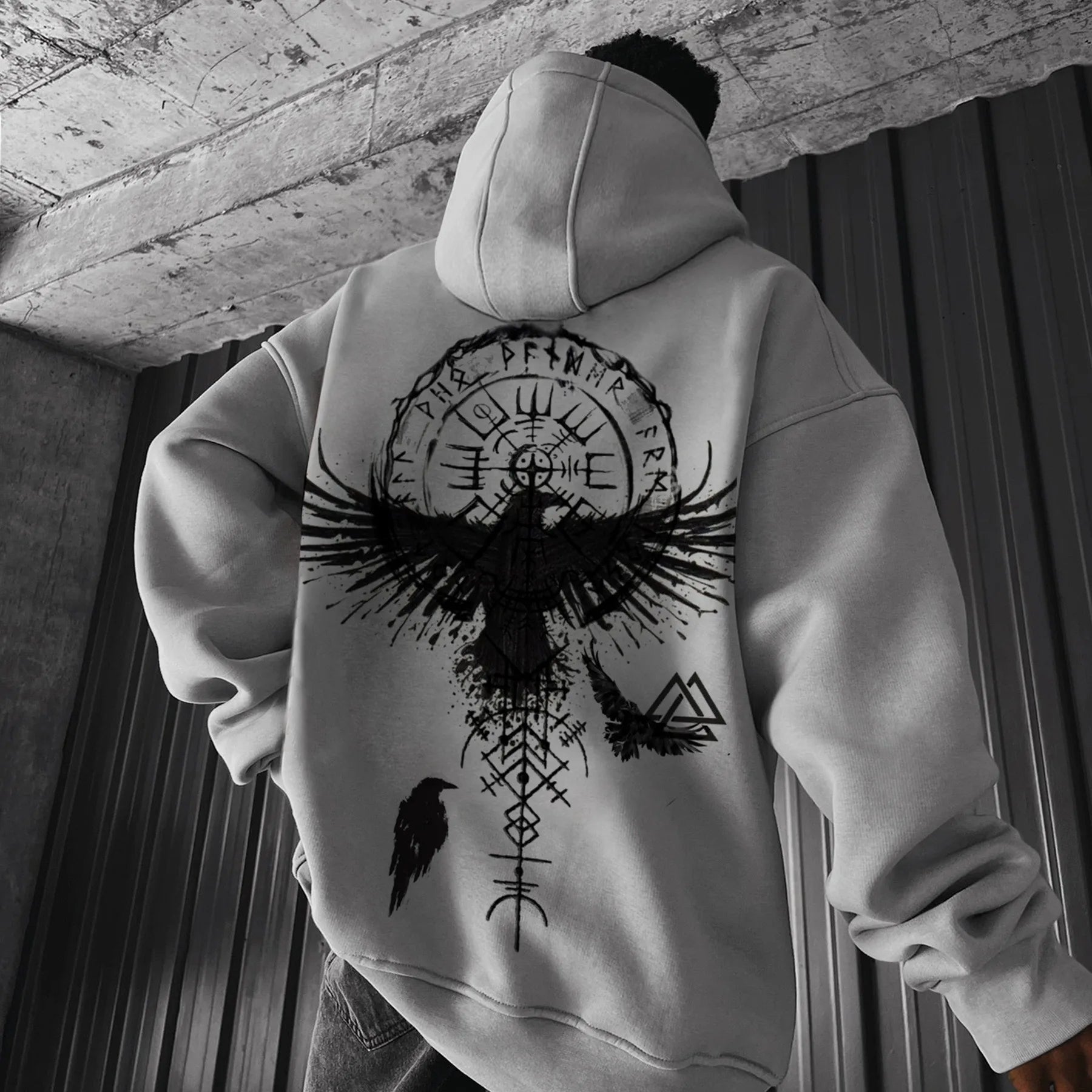 Oversized Loose Sweatshirts Mens Vintage Gothic Print Hooded Tops Streetwear Hoodies Spring Autumn Long Sleeve Sportshirts