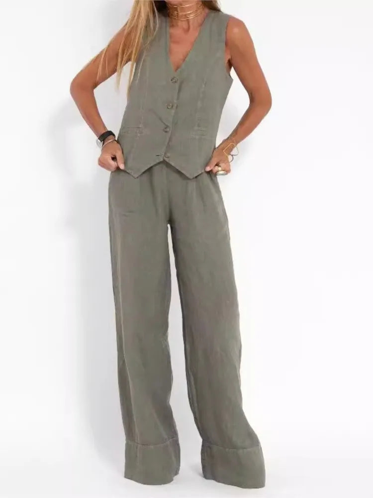 Ensemble Femme Sans Manches & Pantalon — Tenue Casual Elégante Printemps/Été 2024