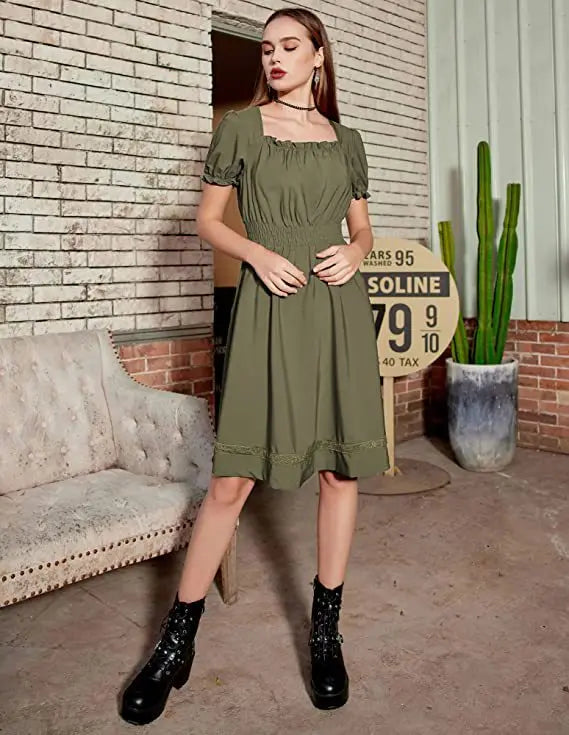 Robe Médiévale Gothique Femme — Manches Courtes Maxi Féerique Viking