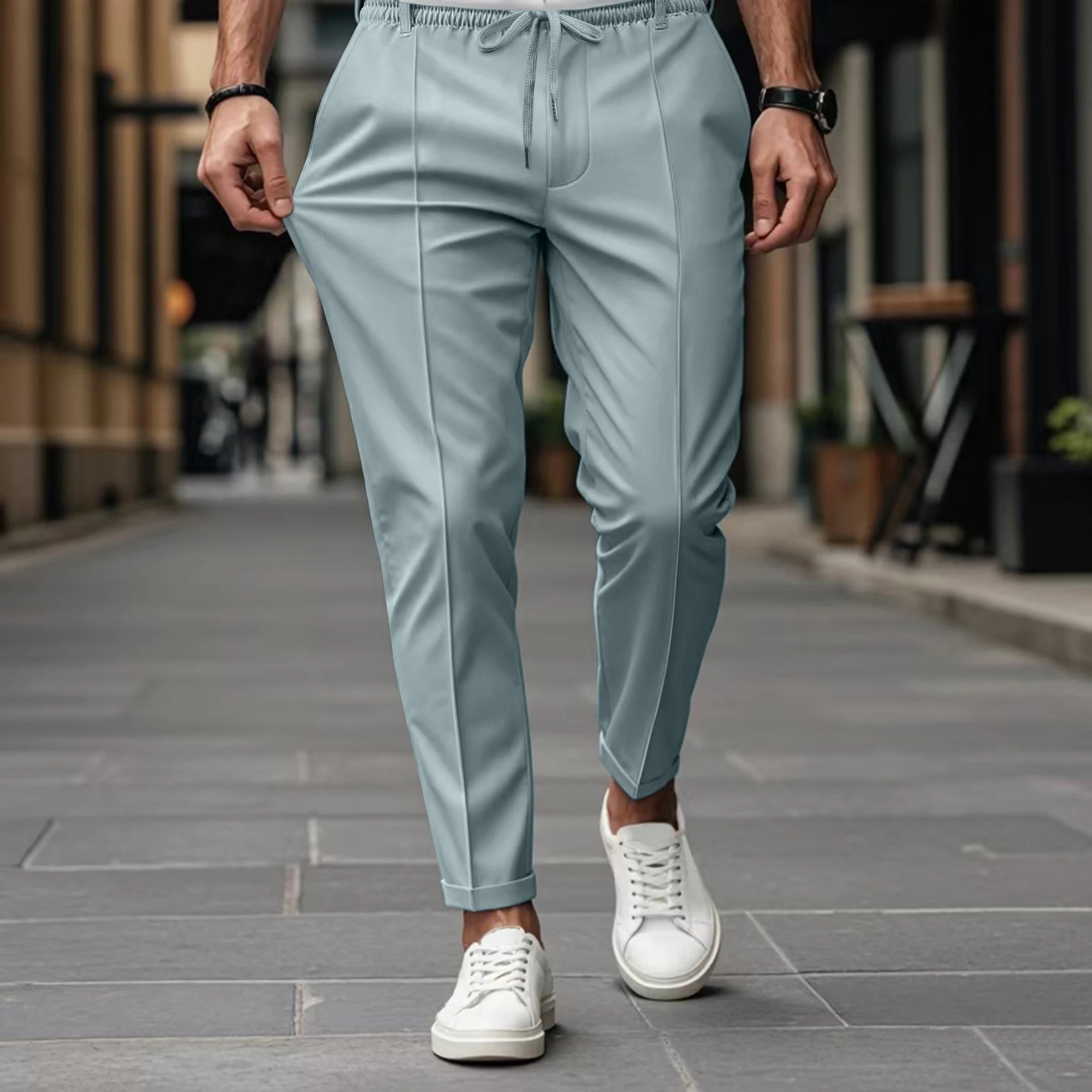 Pantalon Droit Homme Uni — Coupe Droite Confortable Été