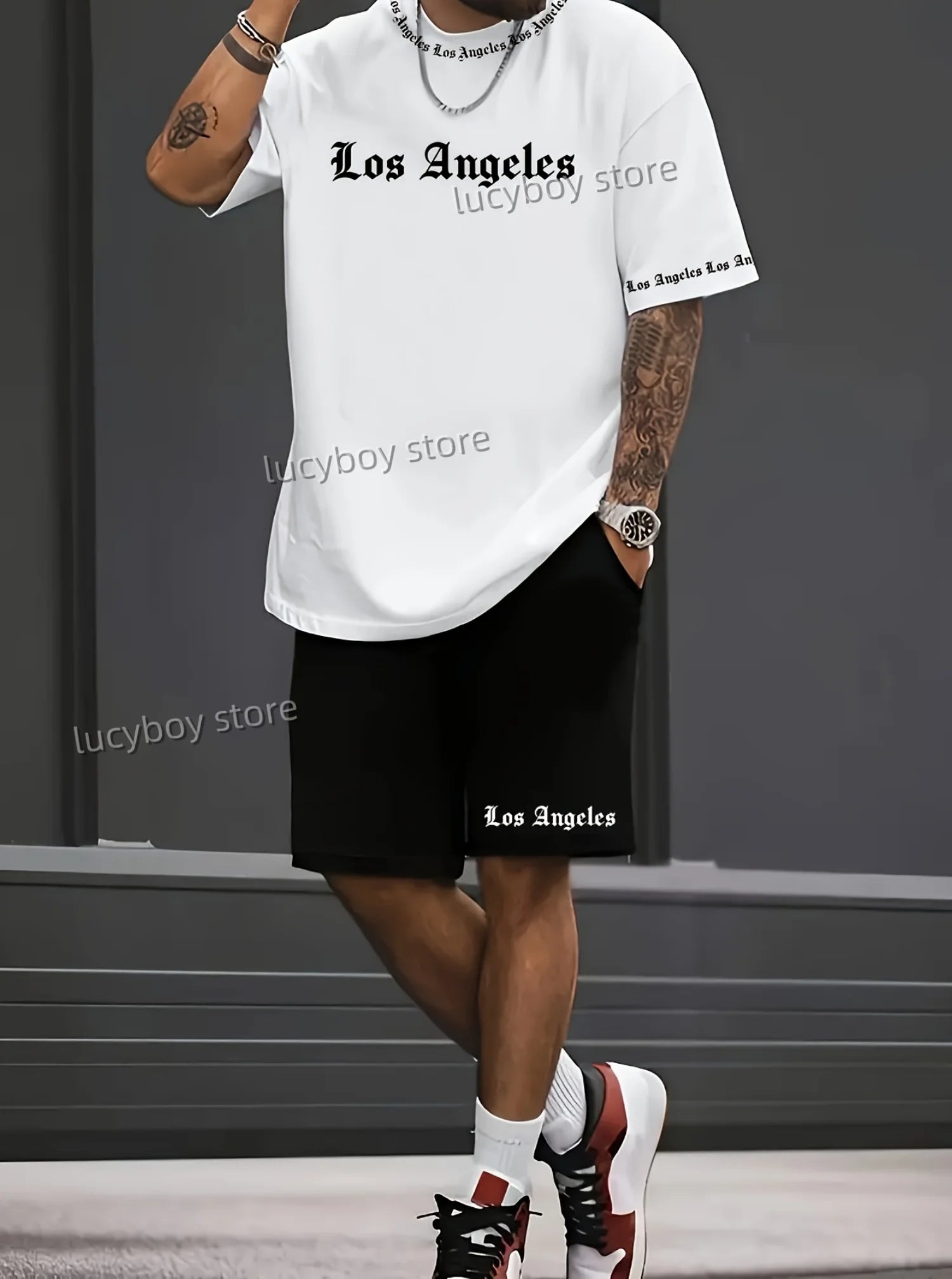 2025 Los Angeles Printed Men's Suit 2 Pieces Set Casual Suit SportswearFitness Set  Men's Tracksuit Oversized Clothes