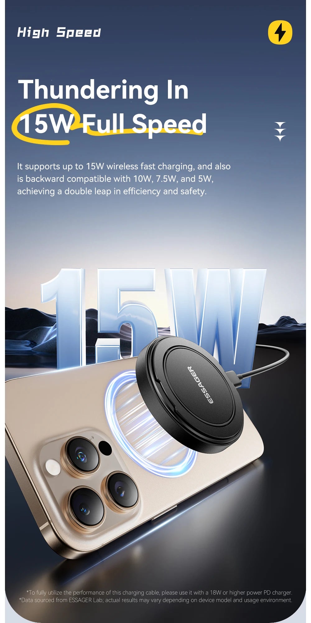 Chargeur Sans Fil Magnétique Essager 15W pour iPhone 16 15 14 13 Pro Max AirPods