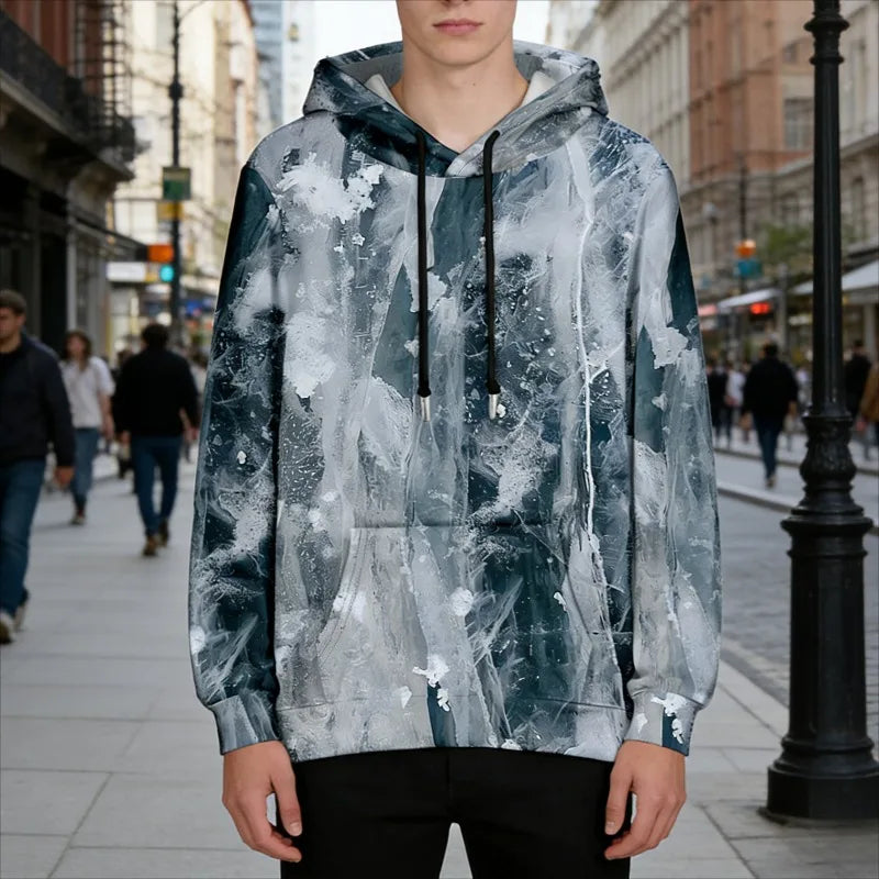 Men's Oversize Hoodie Modern Abstract Art Print Sweatshirt Fluid Graphic Pullover Hoodie with Pocket Streetwear Couple Fashion