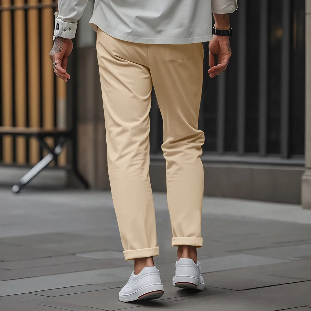 Pantalon Droit Homme Uni — Coupe Droite Confortable Été