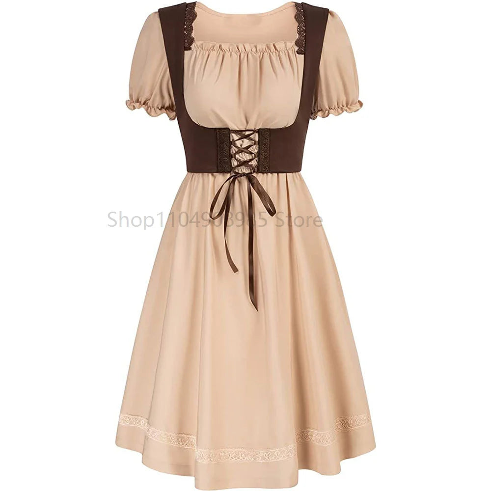 Robe Médiévale Gothique Femme — Manches Courtes Maxi Féerique Viking