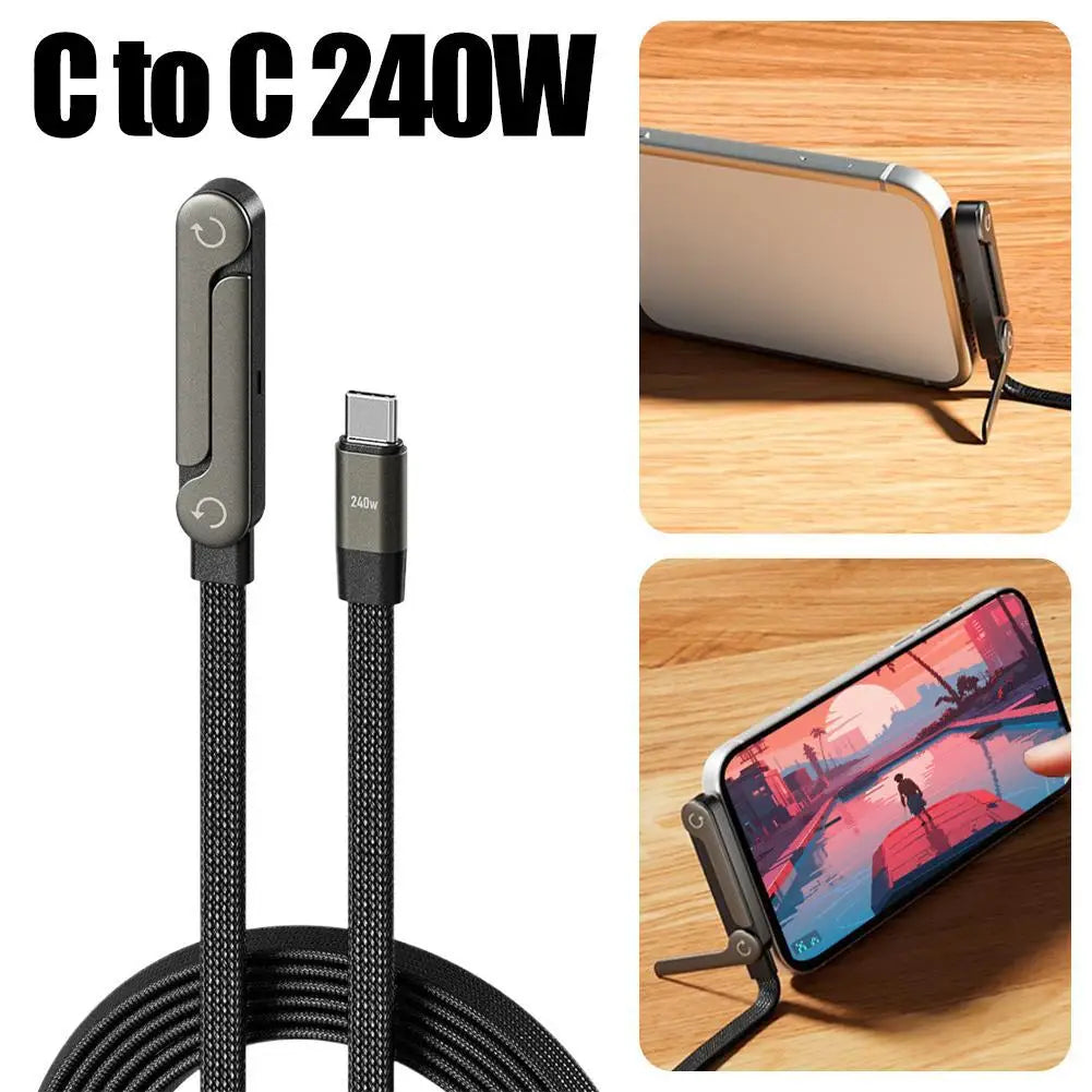 Câble Charge Rapide 240W Pliable avec Support Intégré — Universel Tablette & Téléphone
