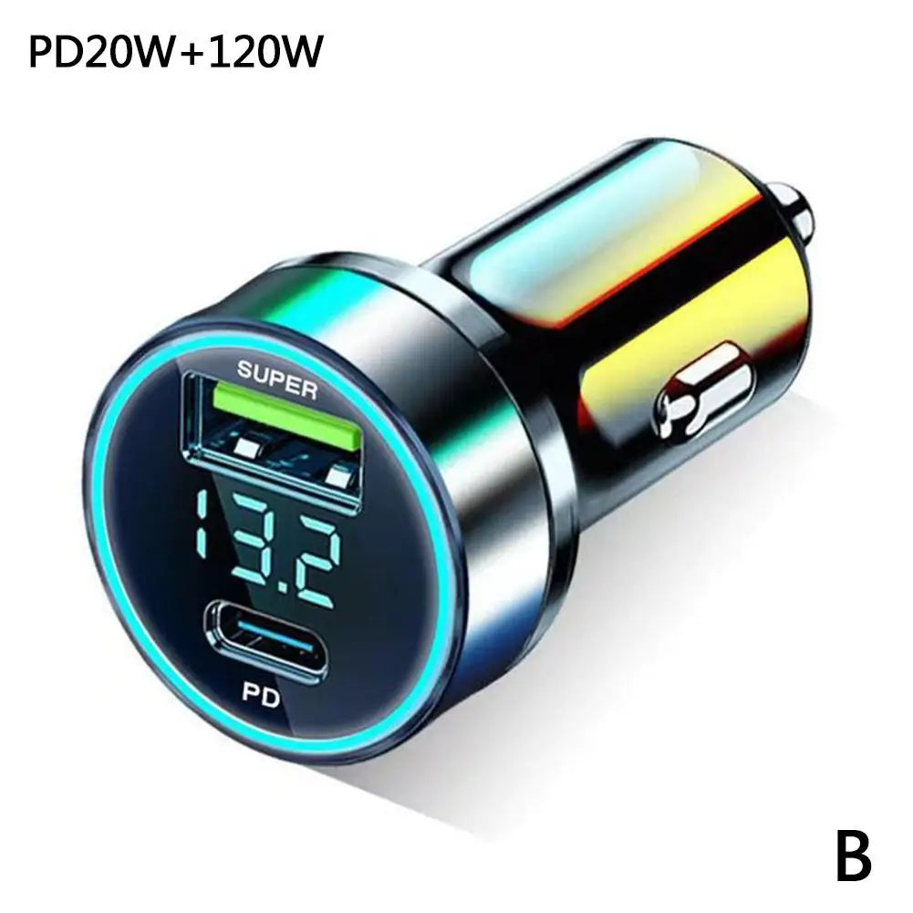 Chargeur Voiture Rapide 120W+20W PD Double USB-C pour iPhone 13 Pro et Smartphones