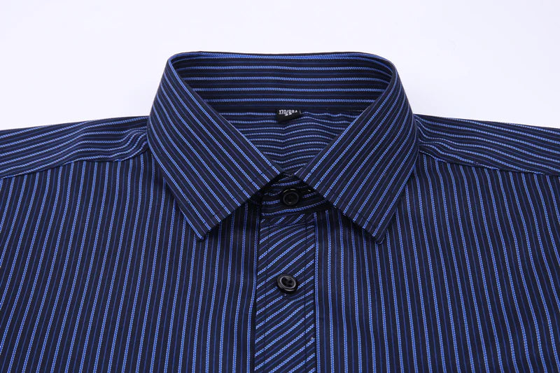 Oversized Shirt 9XL 47 48 Mens Striped Business Casual Long Sleeved Classic Formal Male Social Dress Button Up Shirts Slim Fit