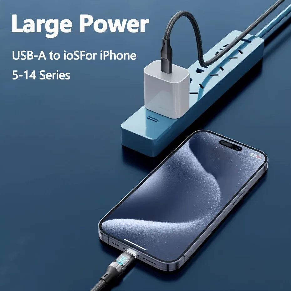 Câble PD 27W Charge Rapide avec Affichage LCD — USB-A vers Lightning pour iPhone 14 13 12 Pro Max